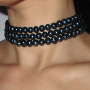 3 ROW BLACK FRESHWATER PEARL CHOKER