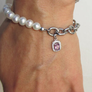 THE HALF CHAIN HALF PEARL PURPLE GEM BRACELET