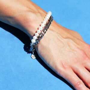 MEDIUM CHAIN X FRESHWATER PEARL BRACELET SET SILVER