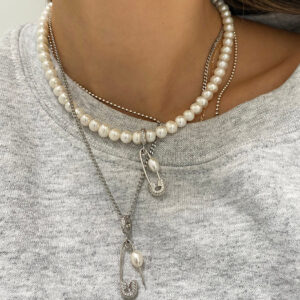 PIN THROUGH MY PEARL FRESHWATER PEARL CHOKER SILVER
