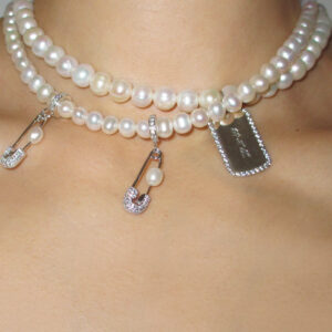 DBL PIN THROUGH MY PEARL FRESHWATER PEARL CHOKER SILVER