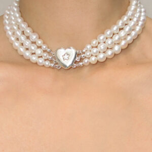 3 ROW STAR HEART PEARL CHOKER 925 sterling silver